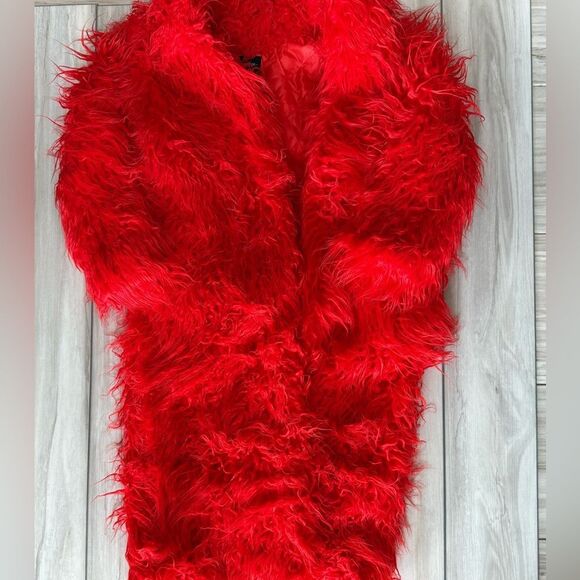 Nasty Gal Maxi Faux Mongolian Coat Red XS NWT IN PACKAGE - Picture 5 of 9